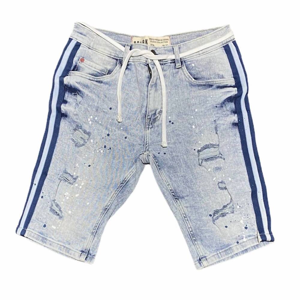 NEW SPARK men's splatter tape shorts in ice blue